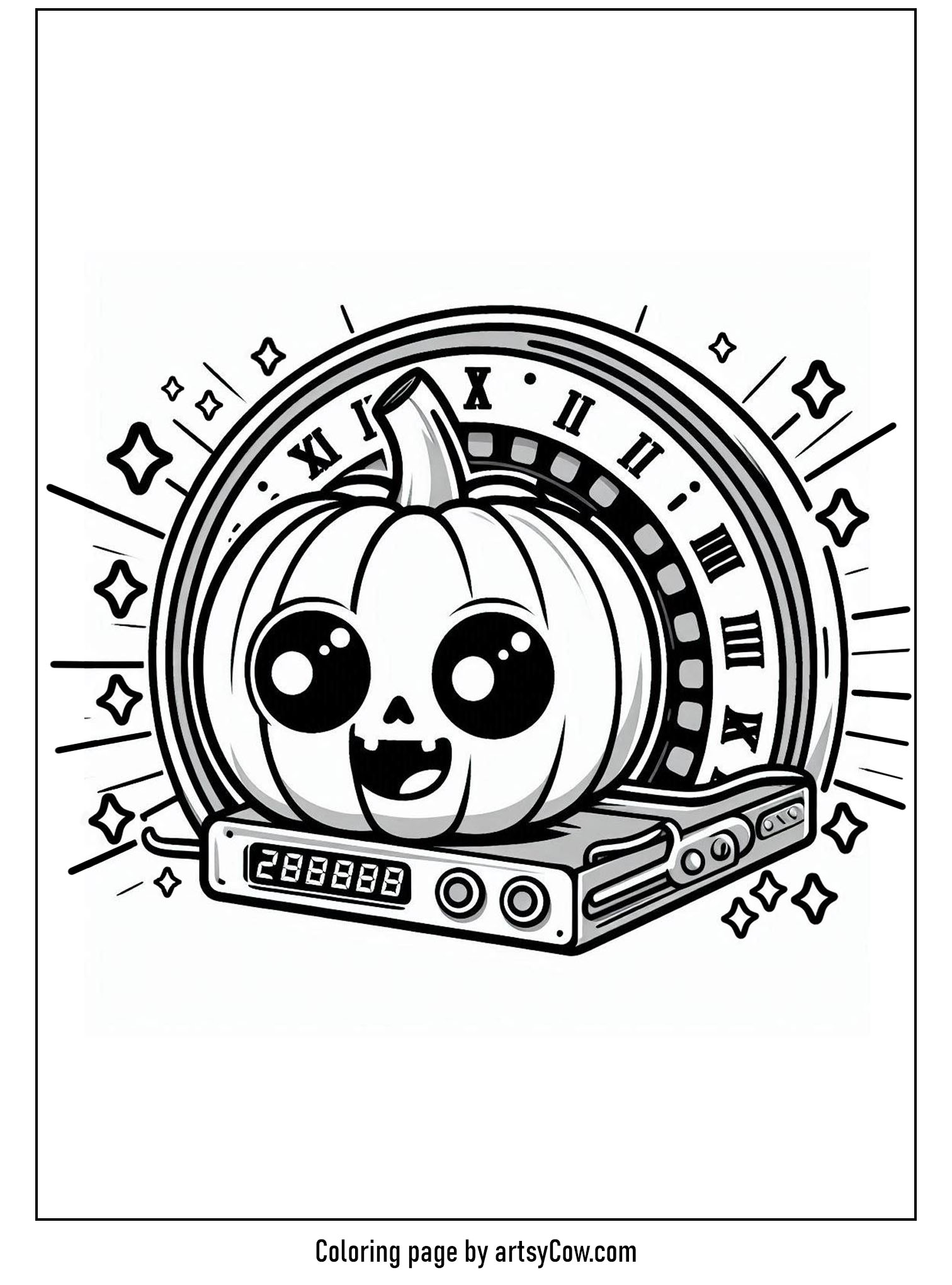 halloween coloring pages with jack-o-lantern featuring a playful jack-o-lantern sitting on a time machine.